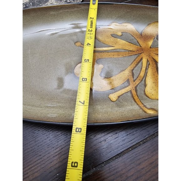 Pier One Kioko Collection Oval Platter 15.5" Long Green With Brown Flower - Picture 5 of 5